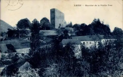 Ak Lhuis Ain, Ruine der alten Tour, Bäume, Gebäude im Vordergrund