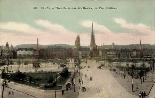 Ak Rouen Seine Maritime, Historische Ansicht von  Place Carnot, Quais, Pont Boieldieu