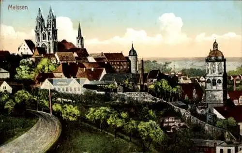 Ak Meißen an der Elbe, Stadtansicht,  Gebäude, Natur, 