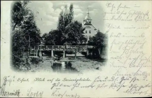 Ak Erfurt in Thüringen, Blick auf die Gerinnigsbrücke, Schwarz-Weiß-Foto, Bäume, Gebäude