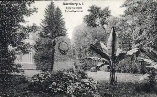 Ak Naumburg an der Saale, Bürgergarten, Jahn-Denkmal, Abbildung, Pflanze, Steinmonument