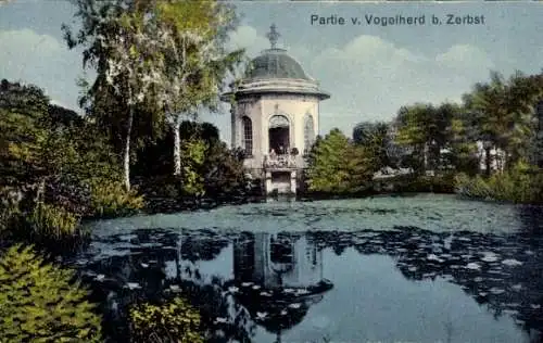 Ak Zerbst in Anhalt, Vogelherd, Teich, Pavillon, Landschaft, Schatten und Licht