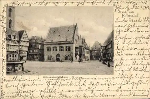 Ak Halberstadt am Harz, Holzmarkt mit Rathaus,  Architektur, Stadtansicht