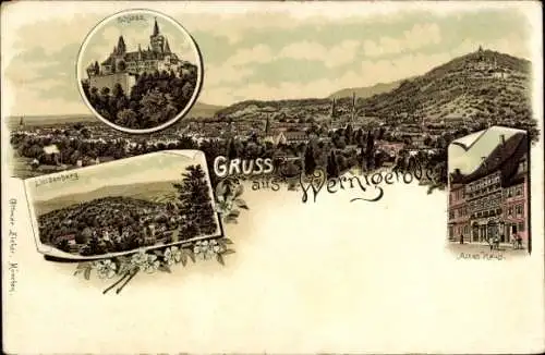 Ak Wernigerode im Harz, Stadtansicht, Lindenberg, Schlösser, Gruß aus Wernigerode