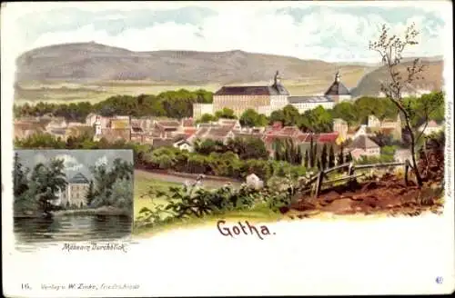 Ak Gotha in Thüringen, Stadtansicht  Schloss, Museum Durchblick, Natur
