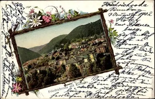 Ak Friedrichroda im Thüringer Wald, Friedrichroda mit Kurhans, bunte Blumenrand, malerische Lands