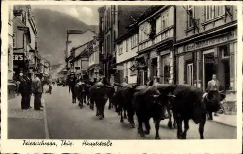 Ak Friedrichroda im Thüringer Wald, Hauptstraße, Kuhherde