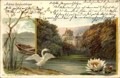 Ak Reinhardsbrunn Friedrichroda im Thüringer Wald, Schloss, Schwan, Seerose