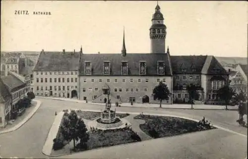 Ak Zeitz im Burgenlandkreis, Stadtansicht, Rathaus, Brunnen,  Architektur, 