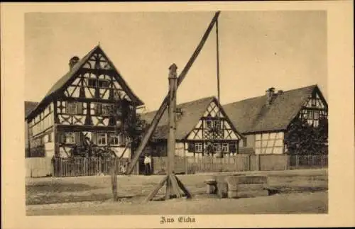 Ak Eicha Naunhof in Sachsen, Fachwerkhäuser, Brunnen