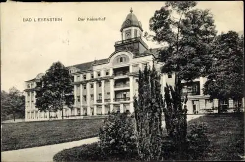 Ak Bad Liebenstein im Thüringer Wald, Kaiserhof, Gebäude mit Uhrturm, Gartenlandschaft
