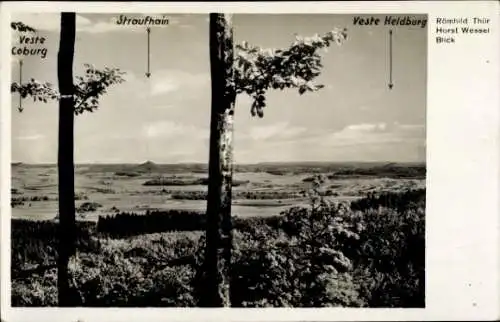 Ak Römhild in Thüringen, Aussicht auf Veste Coburg, Straufhain, Veste Heldburg, Panorama