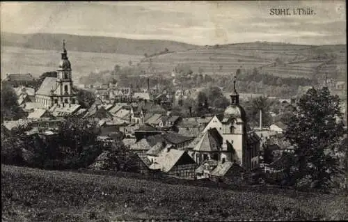 Ak Suhl in Thüringen, Teilansicht, Kirchen