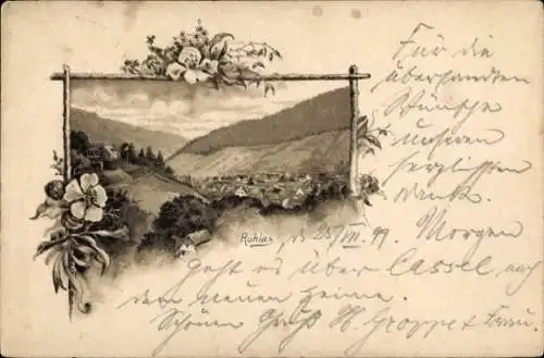 Passepartout Litho Ruhla in Westthüringen, Totalansicht der Ortschaft
