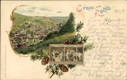 Litho Ruhla in Westthüringen, Talblick auf den gesamten Ort, Landgraf werde hart