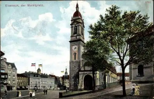 Ak Lutherstadt Eisenach Thüringen, Hellthal, Marktplatz, Stadtansicht, Uhrturm, Bäume,  Gebäude, 