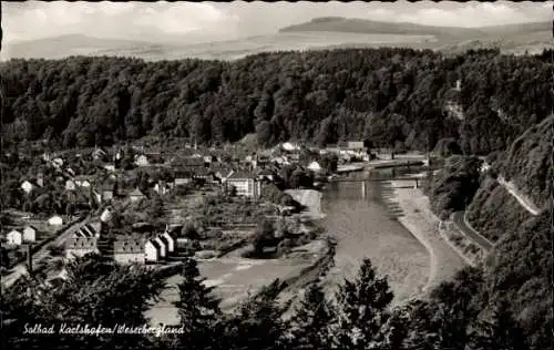 Ak Aerzen im Weserbergland, Panoramablick auf Karlshafen, Fluss, Bäume, Häuser