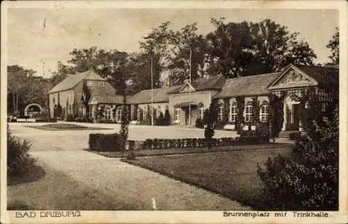 Ak Bad Driburg in Westfalen, Brunnenplatz mit Trinkhalle, Gebäude, Bäume, Wege