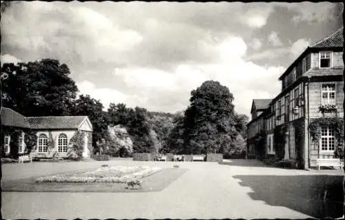Ak Bad Driburg in Westfalen, Kurpark, Gebäude, Bäume, Rasenfläche, Wolken