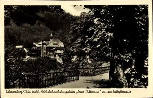 Ak Schwarzburg in Thüringen, Reichsbahnerholungsheim Ernst Thälmann, von der Schlossterrasse