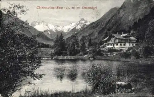 Ak Oberstdorf im Oberallgäu, Christeles-See, Berge, Haus, Kühe, Schönheit der Natur