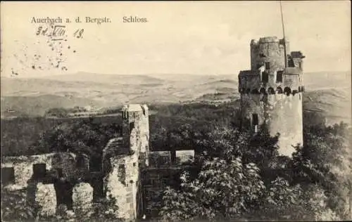 Ak Auerbach Bensheim an der Bergstraße Hessen, Schloss Auerbach, Ruine, Landschaft, s Gebäude