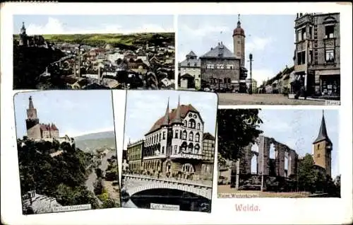 Ak Weida in Thüringen, Vielzahl von Gebäuden, Schloss Osterberg, Café Museum, Raine Wiedenkirche