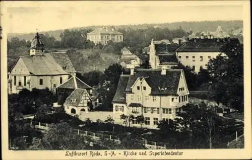 Ak Roda Stadtroda in Thüringen, Schwarz-Weiß-Bild, Stadtansicht, Kirche, Superintendentur, Histor