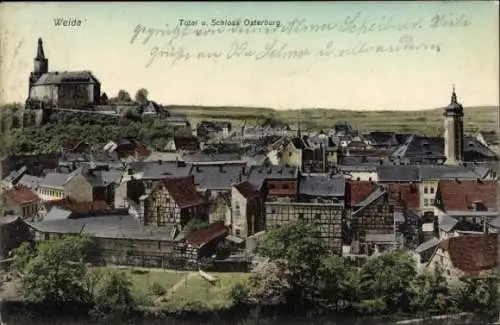 Ak Weida in Thüringen,  Schloss Osterburg, Altstadtansicht, Grüß von Alma Scheilmer