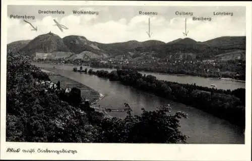 Ak Königswinter am Rhein, Oelberg, Ölberg, Blick auf den  Drachenfels, Wolkenburg, Rosenau, Oelbe