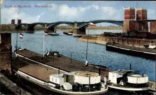 Ak Hochfeld Duisburg im Ruhrgebiet, Rheinbrücke, Schiffe