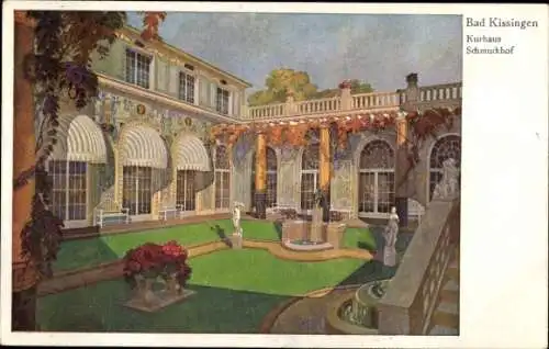 Ak Bad Kissingen Unterfranken Bayern, Kurhaus, Schmuckhof, stilvolle Gartenanlage, schöne Archite