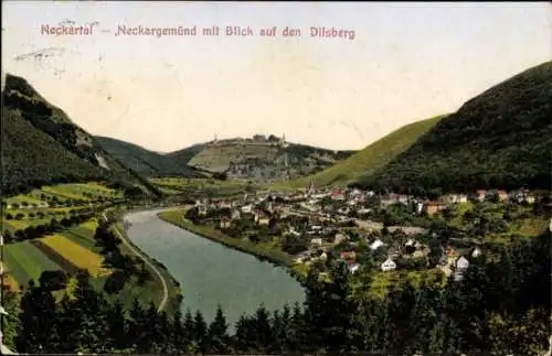 Ak Dilsberg Neckargemünd am Neckar, Neckartal, Blick auf Dilsberg, Fluss, Berge, Häuser