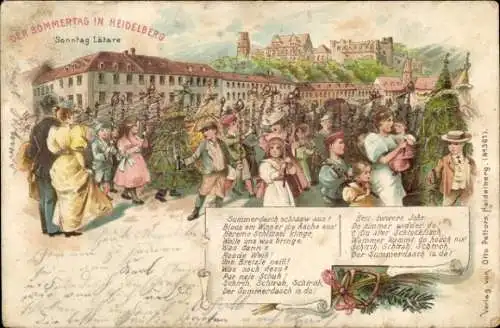 Ak Heidelberg am Neckar, Sommerlicher Festumzug, Menschen mit Bäumen, Heidelberger Schloss im Hin