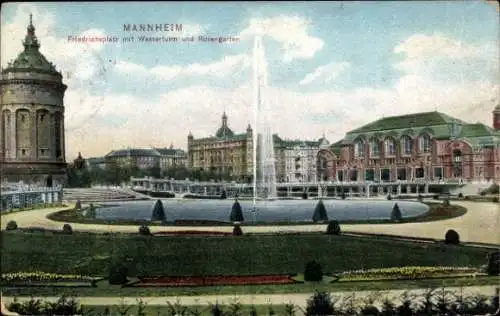 Ak Mannheim in Baden, Friedrichsplatz, Wasserturm, Rosengarten, alte Architektur