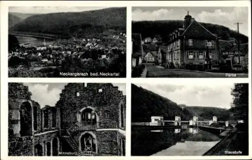 Ak Neckargerach im Neckar Odenwald Kreis, Minneburg, Staustufe