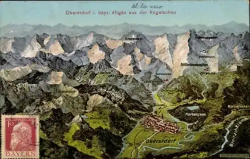 Ak Oberstdorf im Oberallgäu, Luftaufnahme der Alpen,  Nebelhorn, Freibergsee, Berge