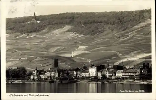 Ak Rüdesheim am Rhein, Rüdesheim mit Nationaldenkmal, Weinberge, Rheinblick