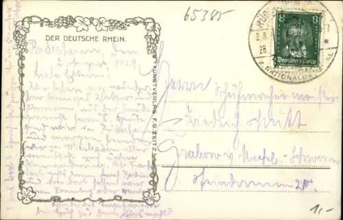 Ak Rüdesheim am Rhein, Rüdesheim mit Nationaldenkmal, Weinberge, Rheinblick