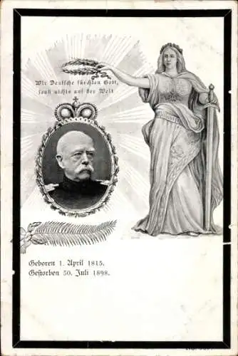 Passepartout Ak Fürst Otto von Bismarck, Portrait, Trauerkarte, Zitat, Germania