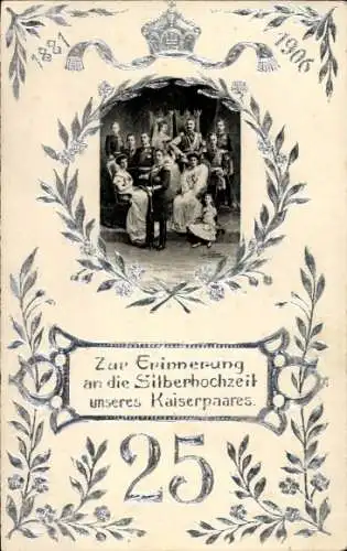 Passepartout Ak Zur Erinnerung an die Silberhochzeit unseres Kaiserpaares 1906
