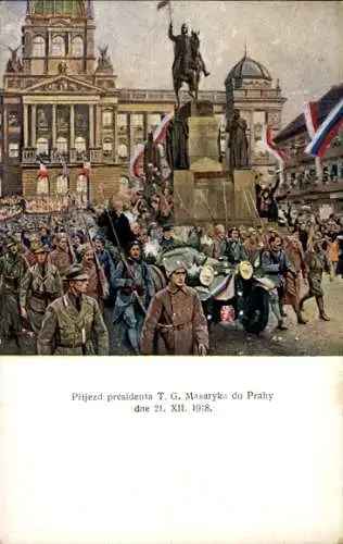 Künstler Ak Hornik, J., Praha Prag Tschechien, Příjezd presidenta T. G. Masaryka, 1918