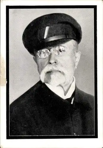 Ak Tschechoslowakischer Staatspräsident Tomáš Garrigue Masaryk, Portrait in Schirmmütze