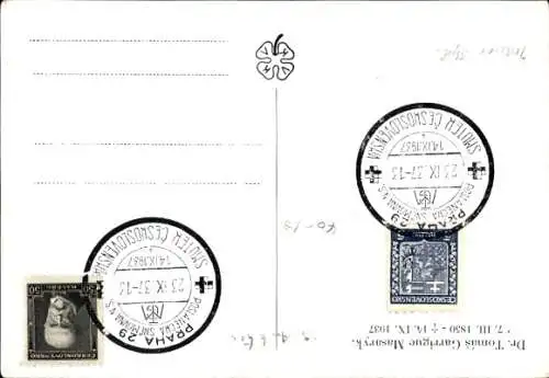 Ak Tschechoslowakischer Staatspräsident Tomáš Garrigue Masaryk, Portrait in Schirmmütze