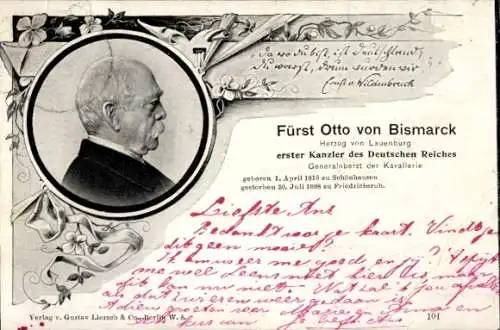 Passepartout Ak Fürst Otto von Bismarck, Tauerkarte, Portrait