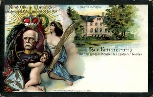 Wappen Litho Friedrichsruh Aumühle in Lauenburg, Schloss, Fürst Otto von Bismarck
