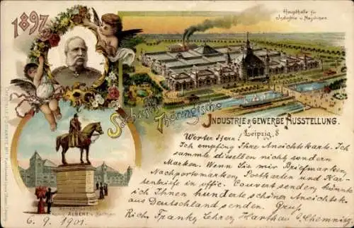 Litho Leipzig in Sachsen, Sächs Thür. Industrie und Gewerbeausstellung 1897, König von Sachsen