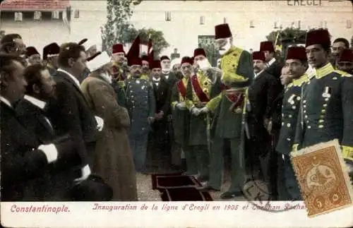 Ak Konstantinopel Istanbul Türkei, Inauguration de la ligne d'Eregli en 1905 et Turkhan Pacha