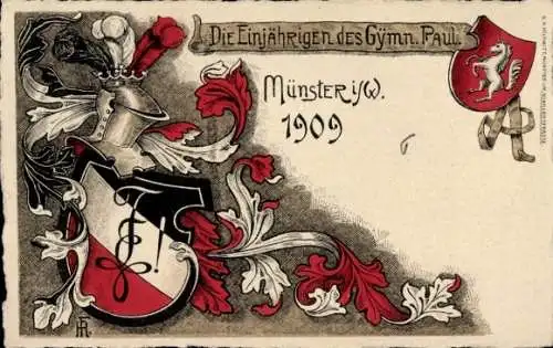 Studentika Litho Münster in Westfalen, Die Einjährigen des Gymn. Paul, 1909