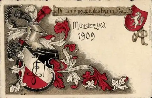 Studentika Litho Münster in Westfalen, Die Einjährigen des Gymn. Paul, 1909